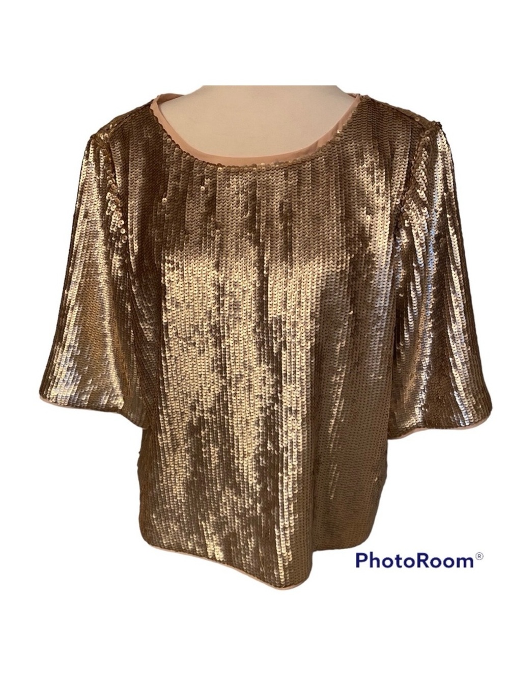 J. CREW TOP BLOUSE PALE PINK SEQUINS SHORT SLEEVES BLACK BOW TIE BACK SIZE 8